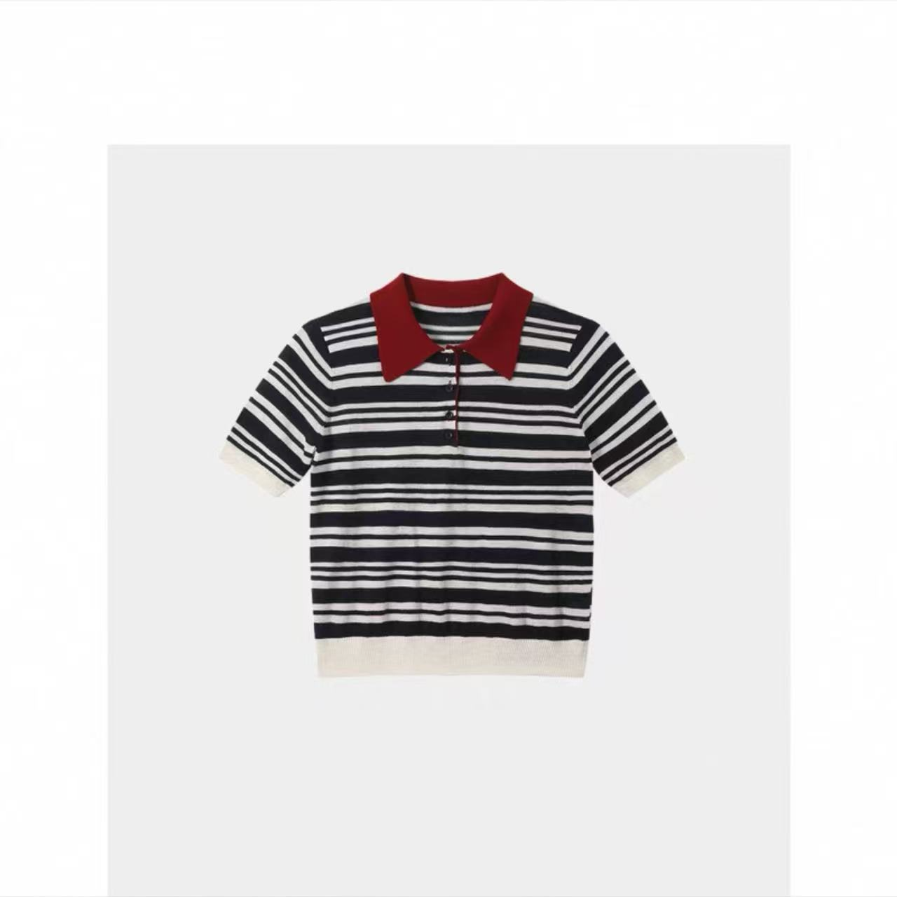 TY/-领撞色衫条纹短袖T恤上衣女夏季*As 0403