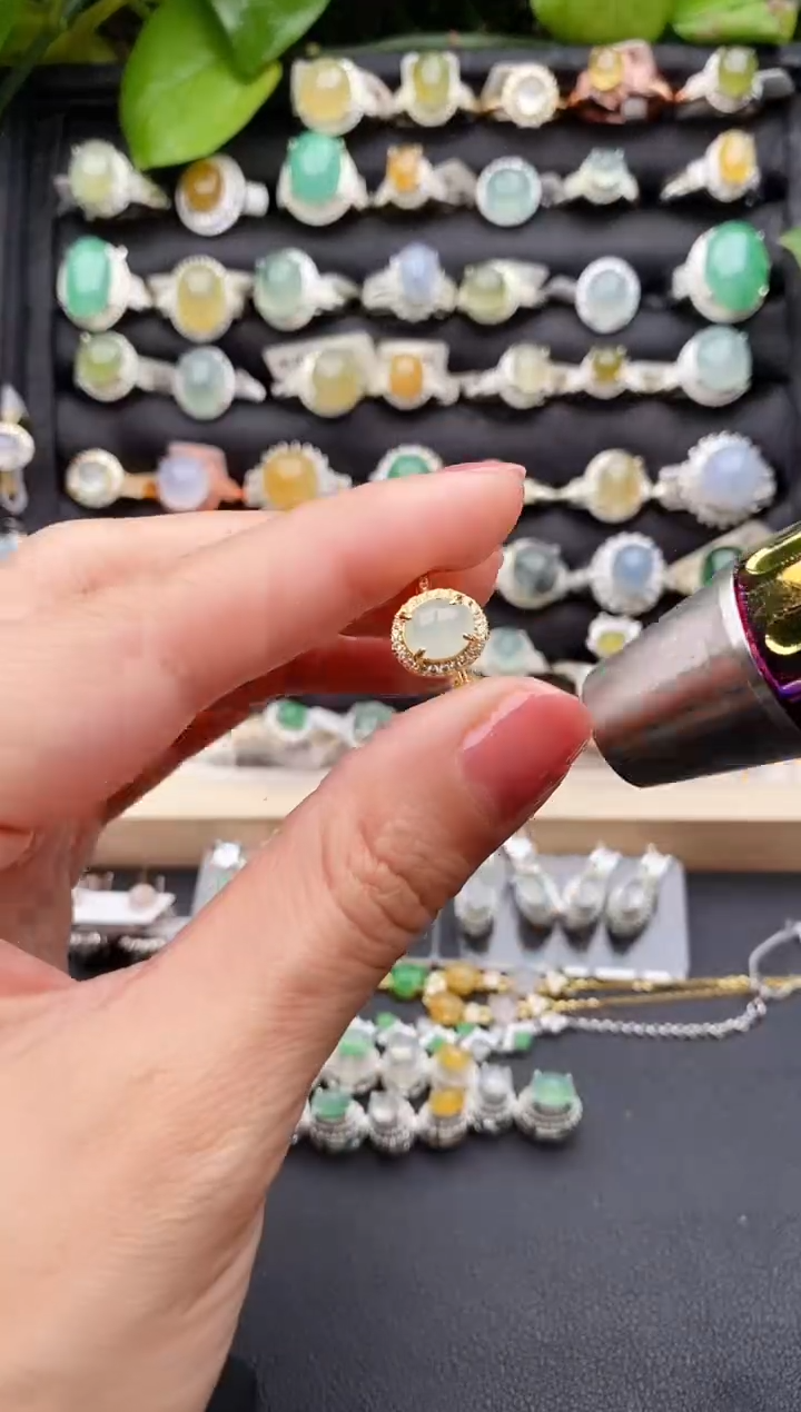 【闪购商品】翡翠戒指银S925镶嵌缅甸天然A货翡翠66  3-8