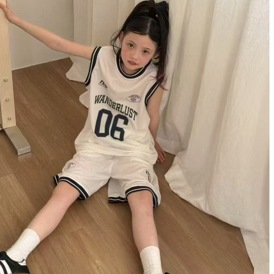 2019韩版2025夏款儿童时尚潮流百搭休闲个性白色/藏青色球服套装