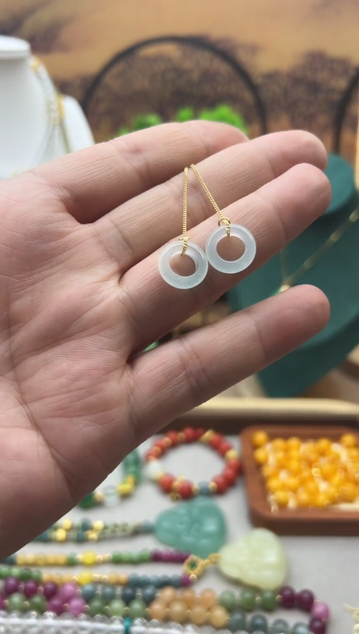 翡翠14K金镶嵌耳饰E377    