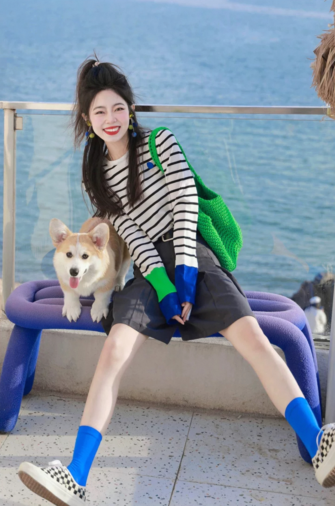 61029洋气卡腰条纹圆领长袖T恤女新款小众设计感简约独特别致上衣