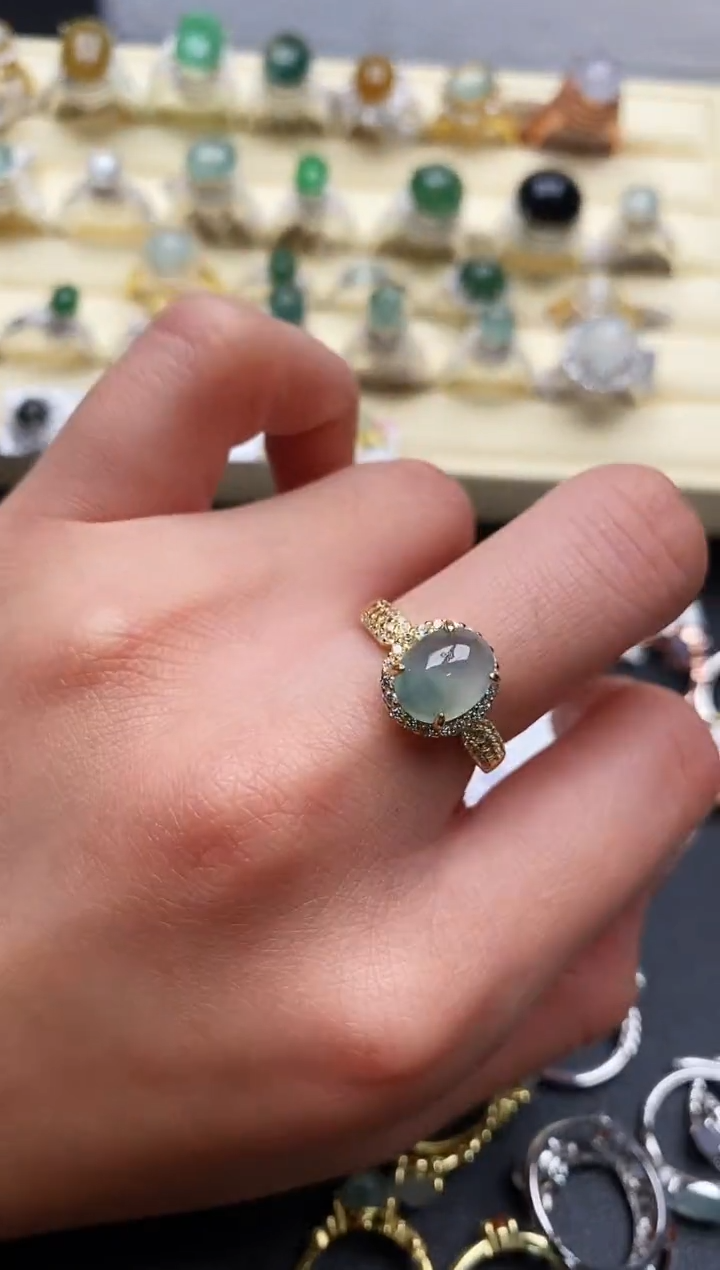 【闪购商品】翡翠戒指银S925镶嵌缅甸翡翠2   7+8