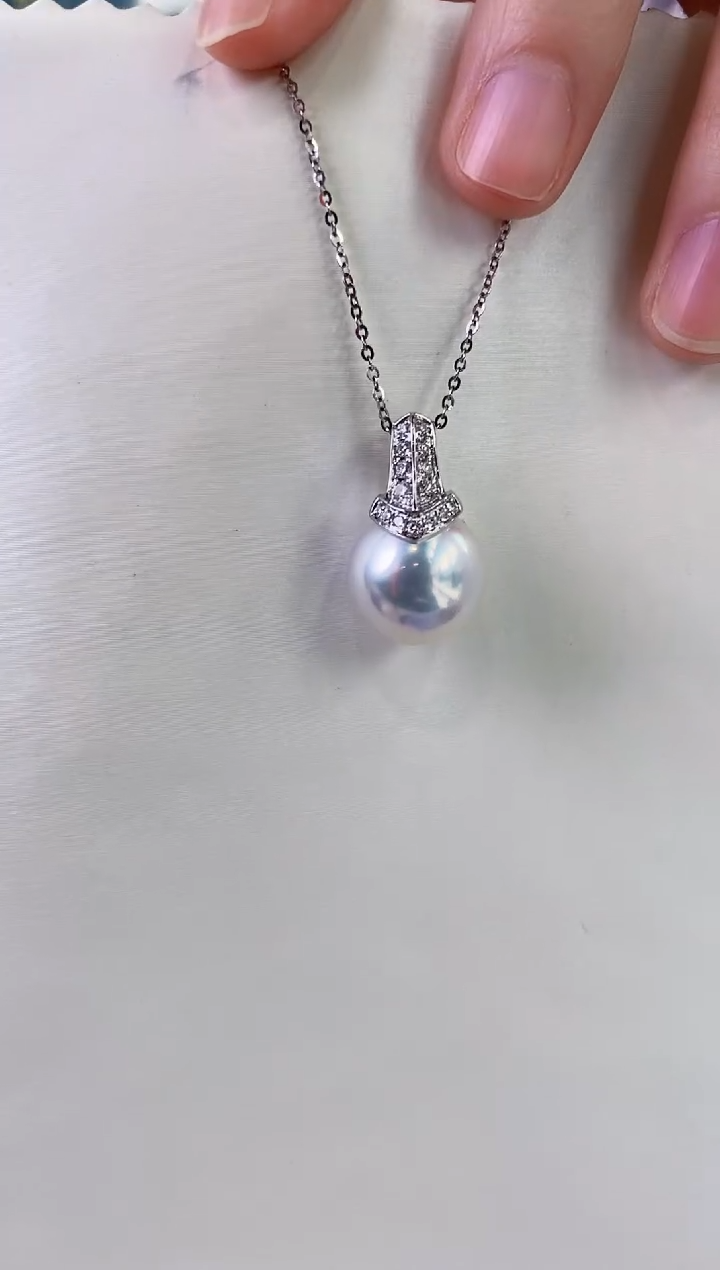 【闪购商品】海水珍珠吊坠(不含链)18K金镶嵌14-15澳白珍珠吊坠