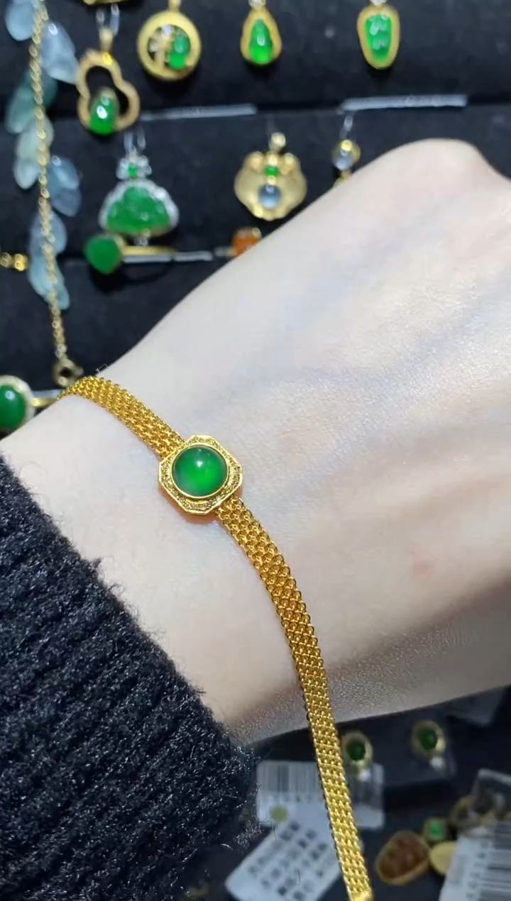 【闪购商品】翡翠手链18K金镶嵌手链