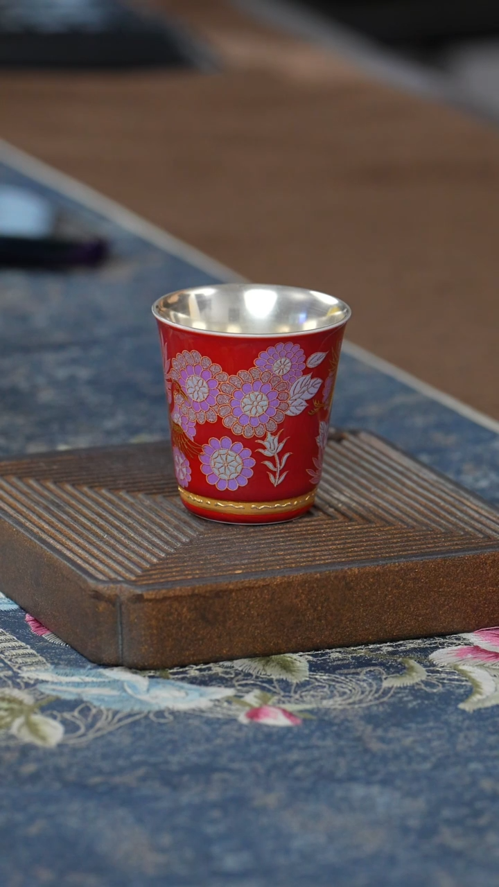 【闪购商品】【红】【鎏银飞仙鹤闻香杯】