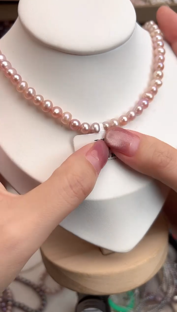 未镶嵌4淡水珍珠无核*强光珍珠项链（粉色6mm左右）
