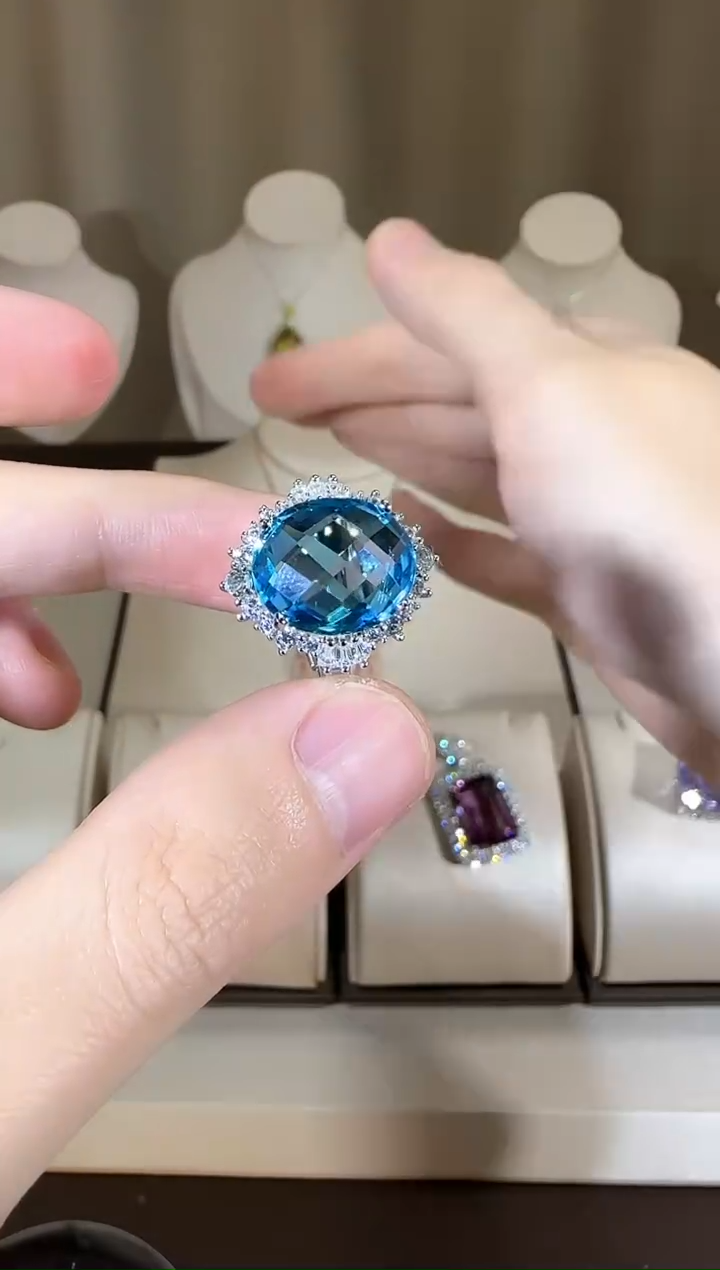 【闪购商品】托帕石戒指银S925镶嵌14*12mm高级款