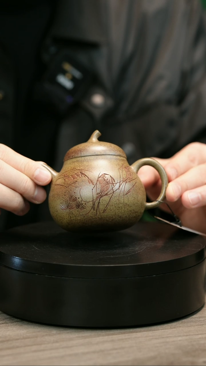 茶壶紫砂㿝*H1988李琴柴烧虾趣茄瓜