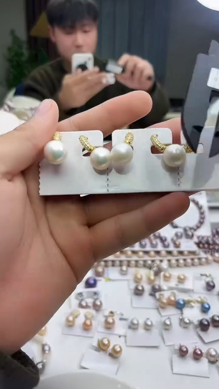 未镶嵌耳饰淡水珍珠12mm白珠水桶（多样性发一）