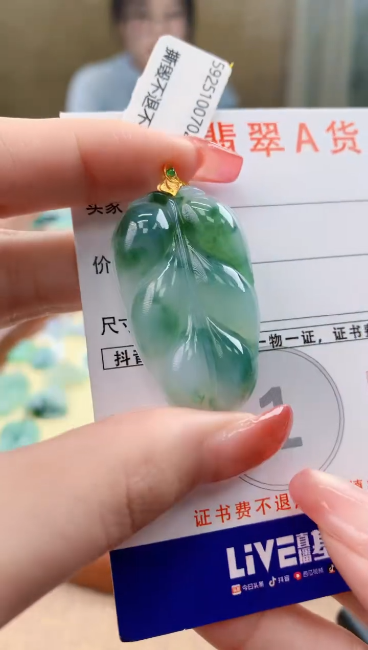 颈饰18K金镶嵌翡翠天然A货翡翠挂件