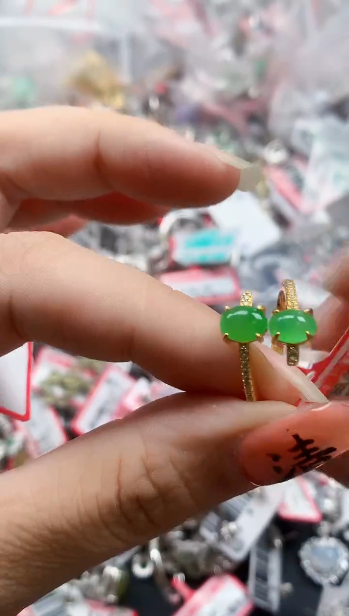 银S925镶嵌戒指翡翠天然A货缅甸翡翠