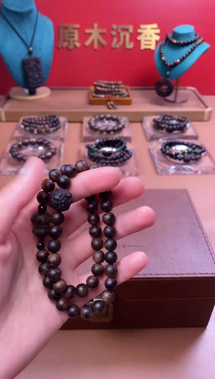 【闪购商品】沉香手串富森瘿子瘤疤08+葫芦貔貅顶珠沉香木雕