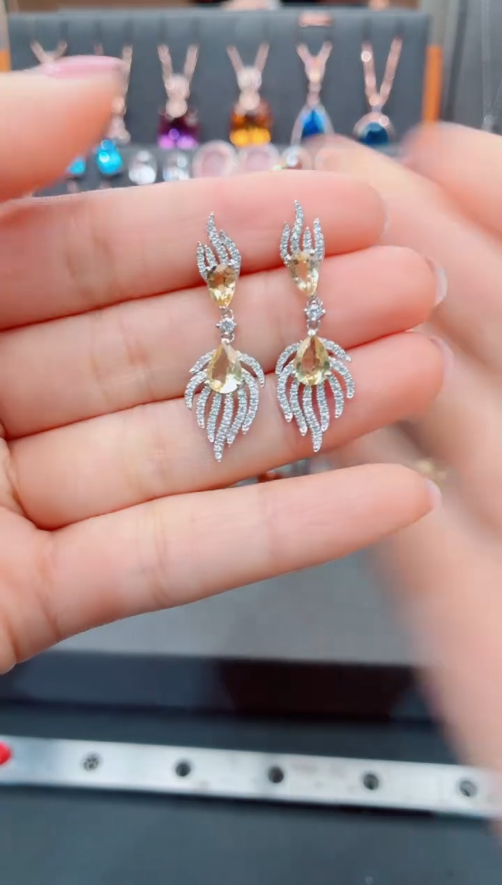 银S925镶嵌耳饰水晶水晶耳饰