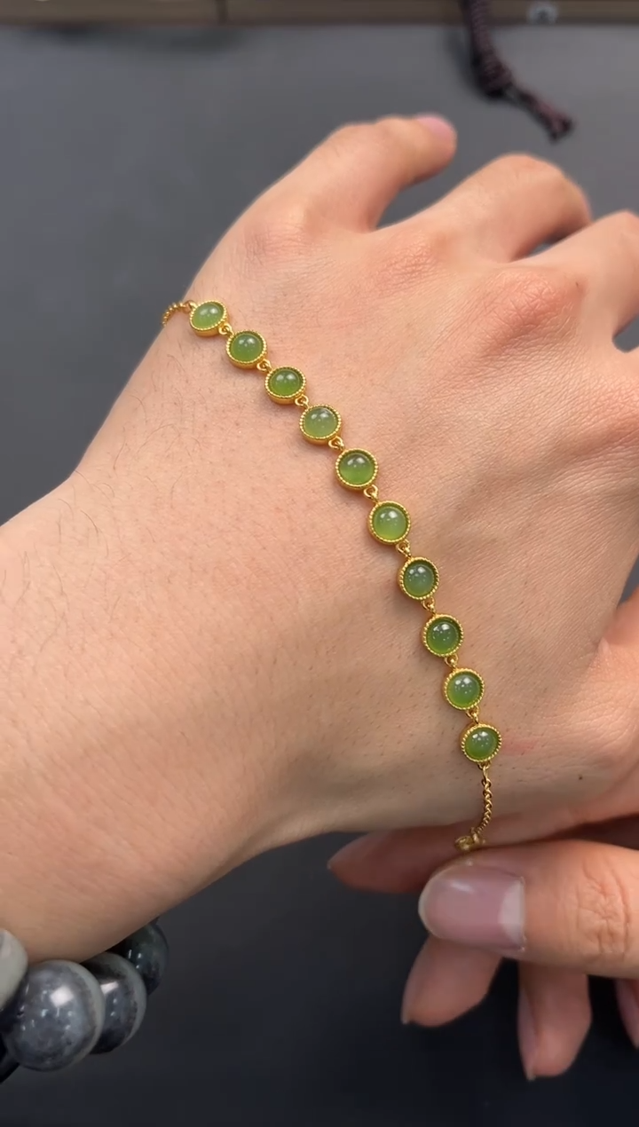 未镶嵌手串和田玉俄碧手链微色差