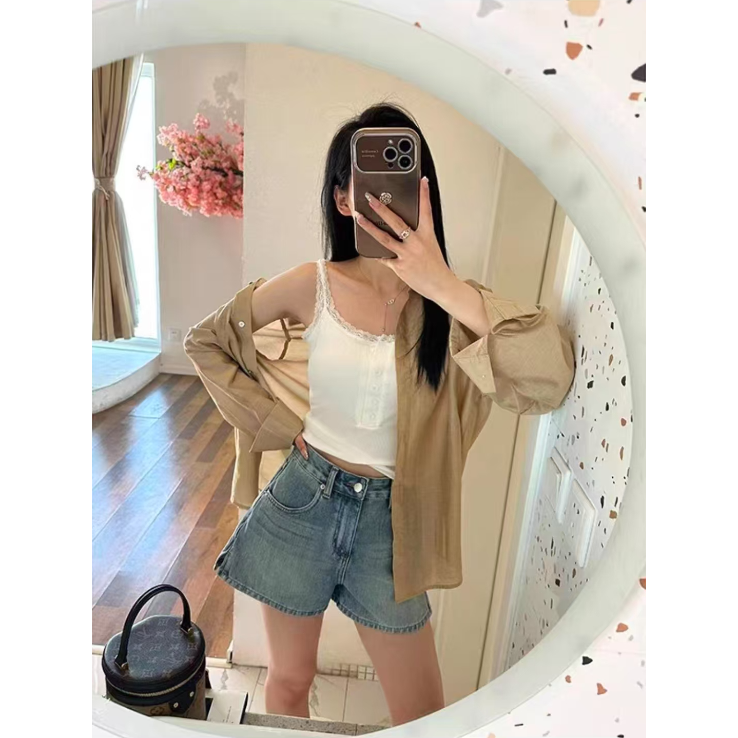 【晶晶】高腰阔腿牛仔短裤女做旧质感显瘦百搭新款夏季热裤88706