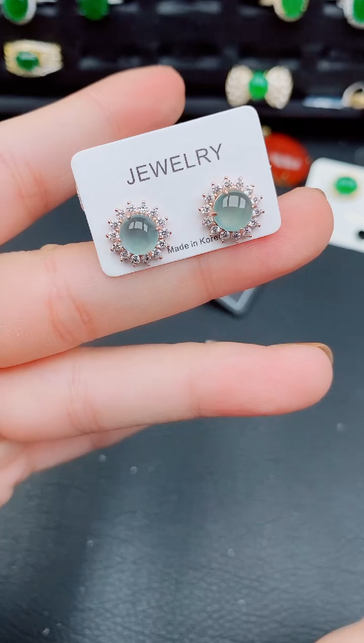 【闪购商品】翡翠耳饰银S925镶嵌天然a货翡翠479