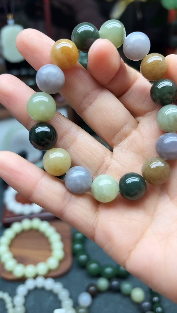 未镶嵌手链和田玉12MM   楼兰三色  红糖