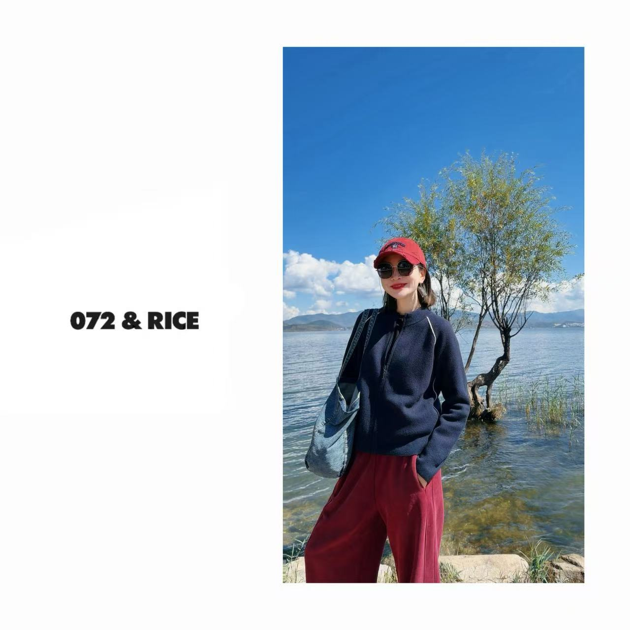 072 & RICE【宝藏蓝】绵羊毛 秋冬休闲圆领拉链针织外套 32LE082