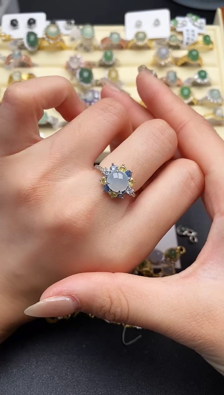 【闪购商品】翡翠戒指银S925镶嵌44444444+3