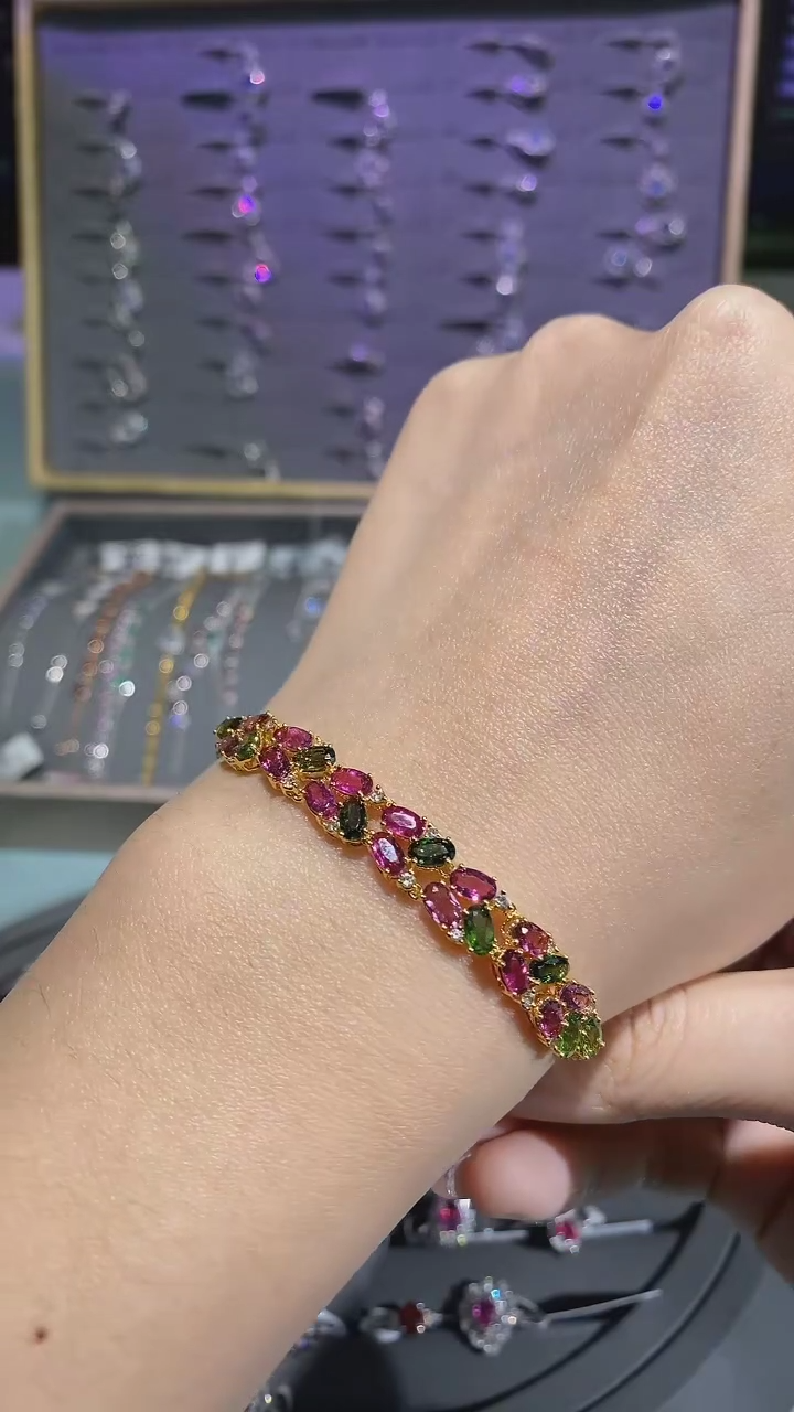 【闪购商品】碧玺手链18K金镶嵌手链