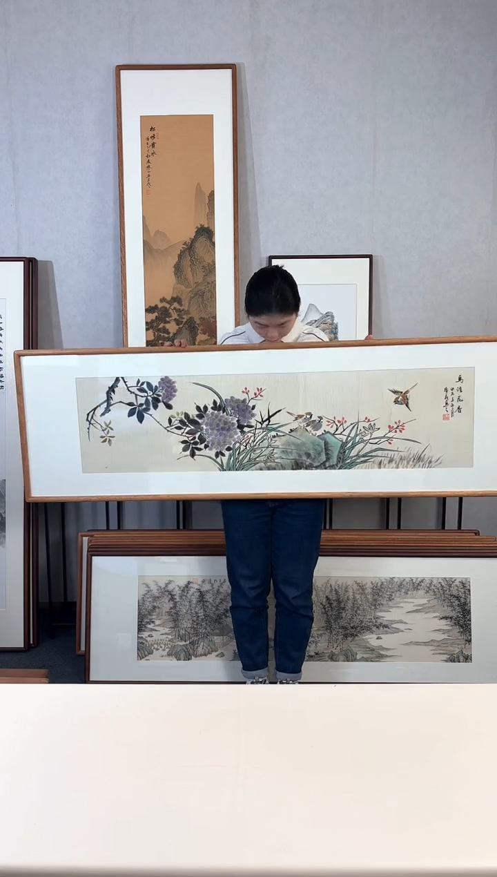 【闪购商品】国画手绘*鸟语花香*52*172cm实木框