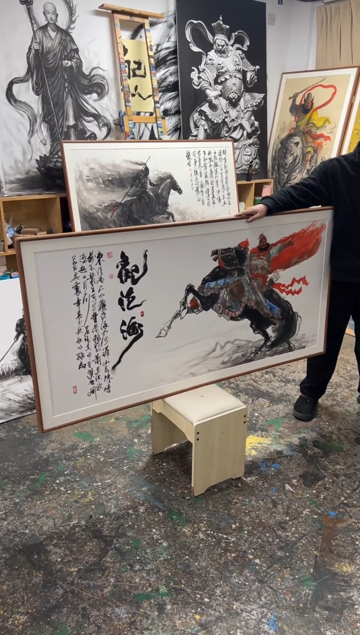 丙烯画小****落画江湖老师观沧海精装裱