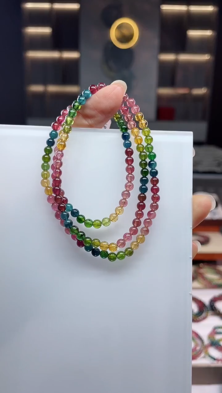 未镶嵌老矿碧玺三圈手串4mm+碧玺（多样性发一条）Q