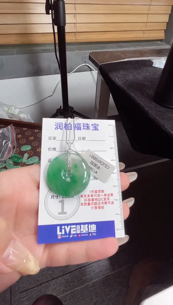 吊坠(赠链)银S925镶嵌石英质玉（非洲翠）3.350平安扣