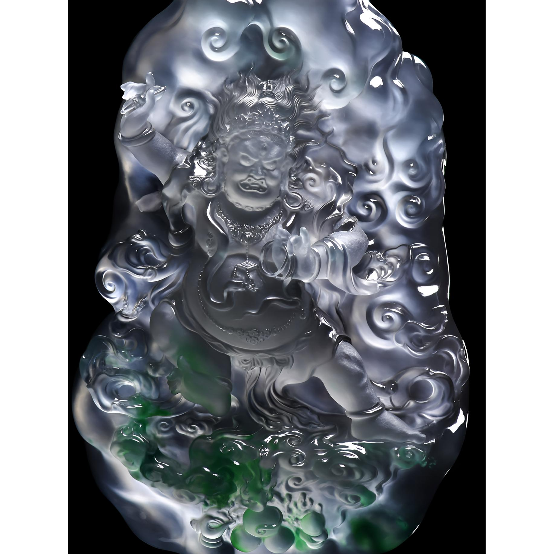 天然A货缅甸翡翠无事牌高冰玻璃种大黑天黑钢观音吊坠项链