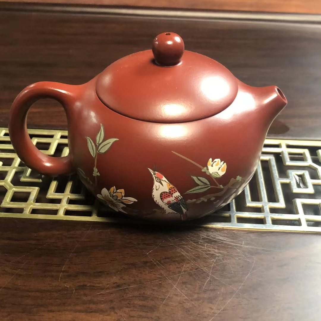 手工紫砂壶西施泥绘大红袍功夫茶具宜兴茶壶