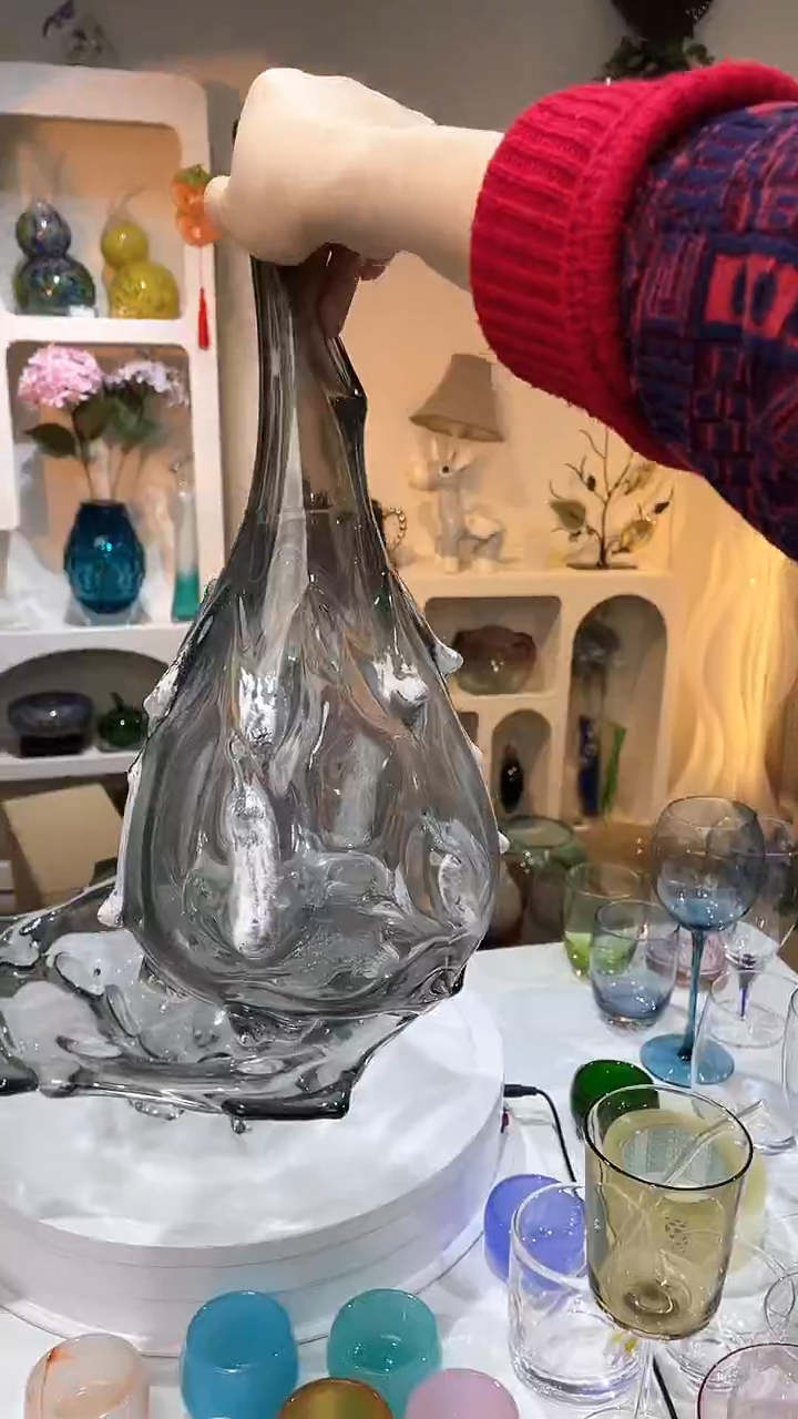 【闪购商品】琉璃高36口径5斜口灰色花瓶