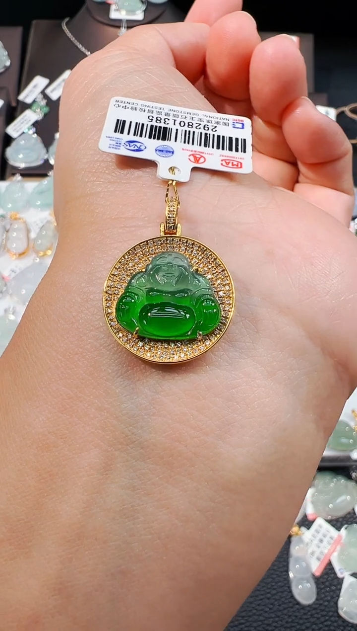 吊坠(不含链)18K金镶嵌翡翠佛公吊坠1385