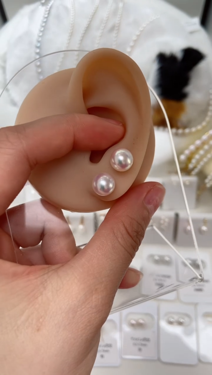 【闪购商品】海水珍珠耳钉18K金镶嵌8.5-9mm耳钉福利