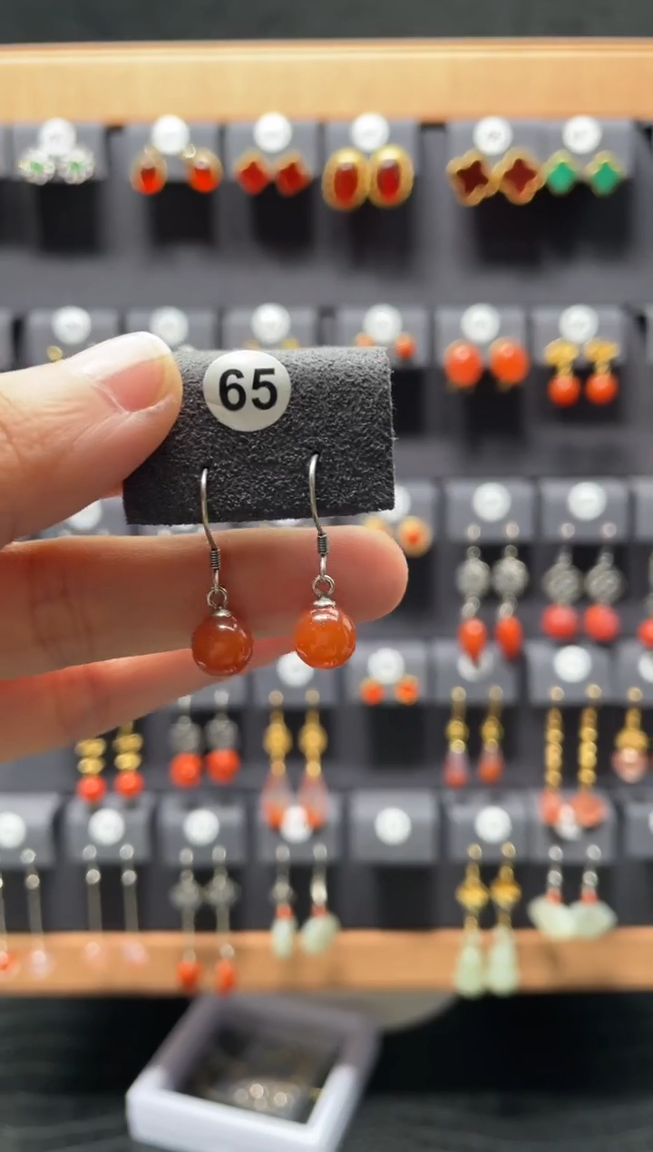 【闪购商品】南红玛瑙耳饰银S925镶嵌0065