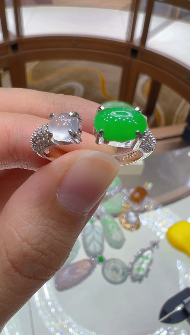 银S925镶嵌戒指翡翠多样性团购发一件
