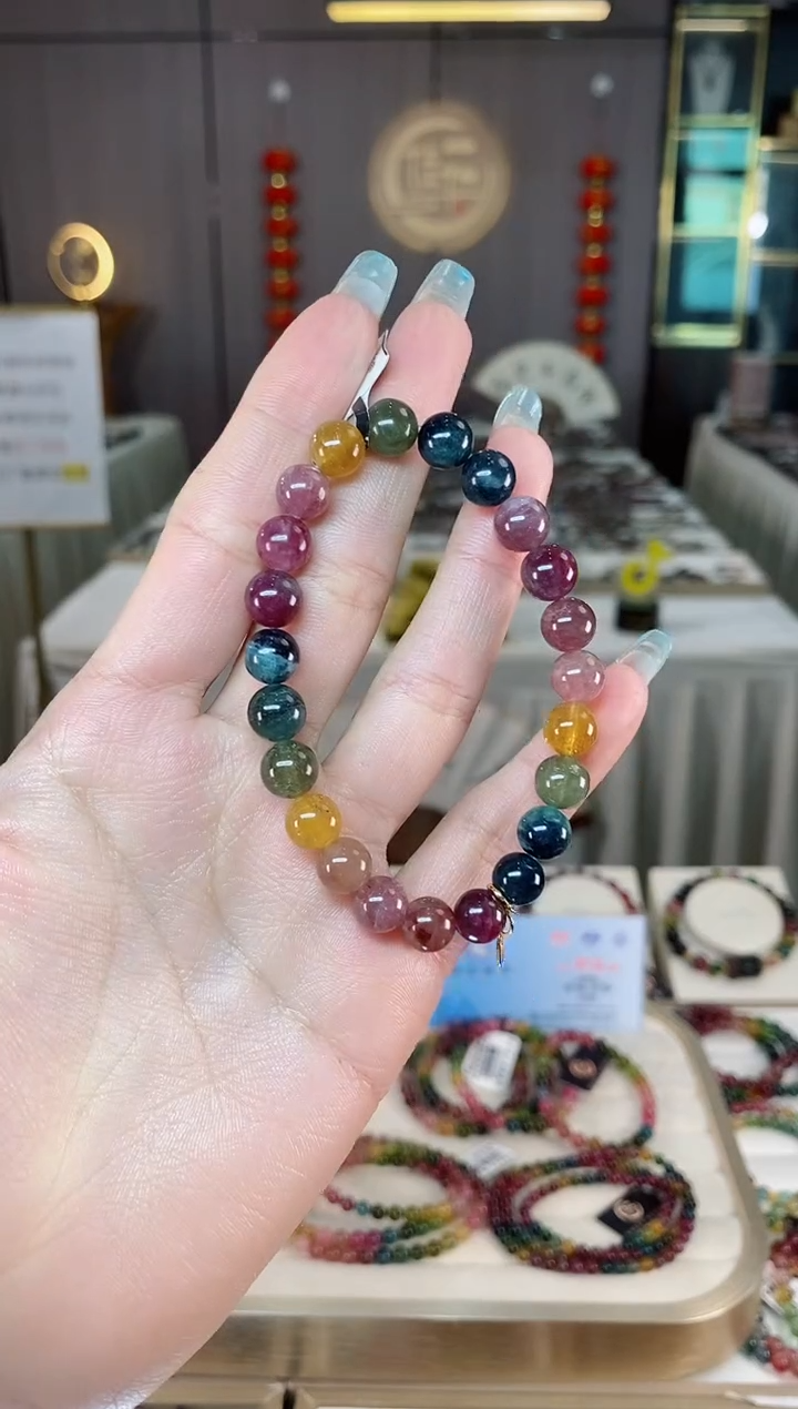 未镶嵌老矿碧玺彩虹单圈手串8mm+碧玺多样性发货一条mz