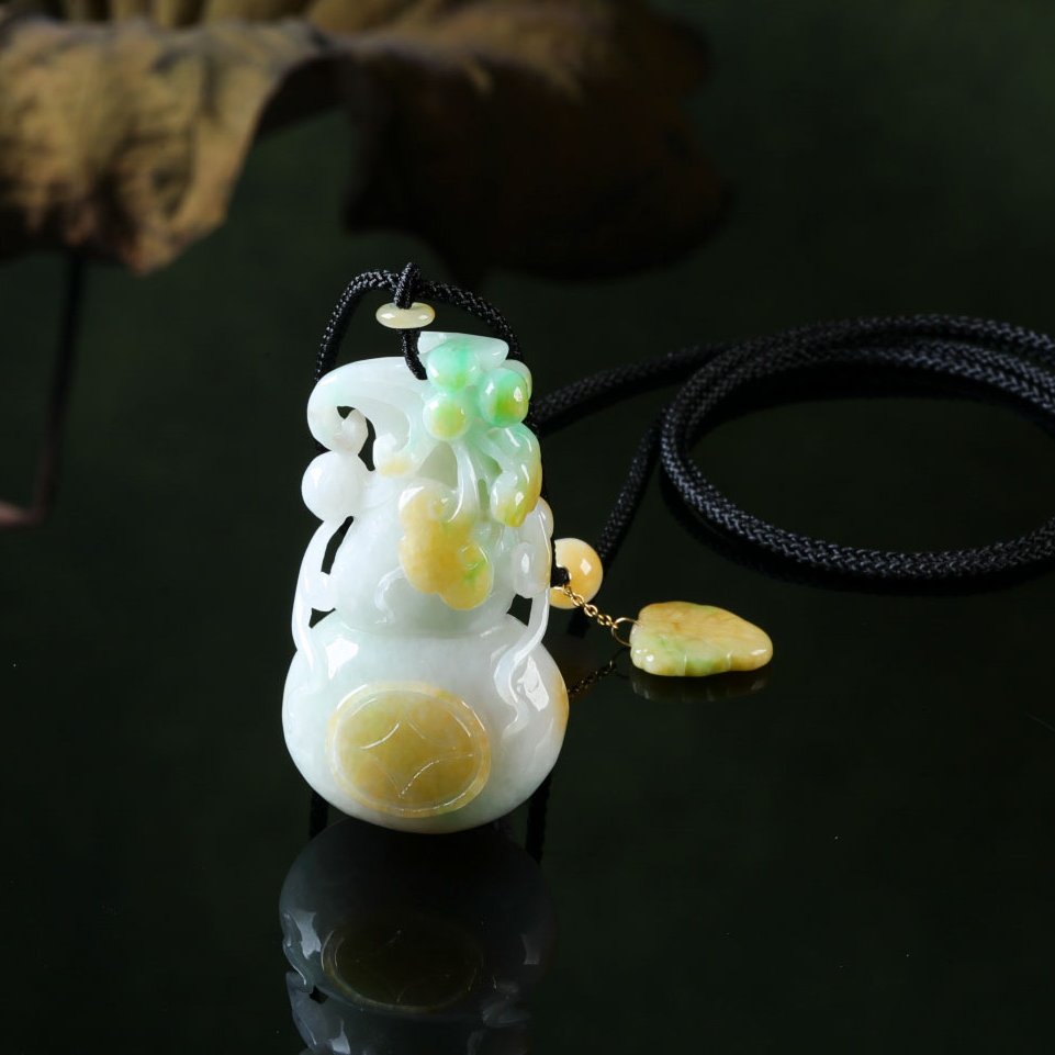 【意婵】《含香》双12-53*30*18-18k金稀缺缅A黄加绿老翡翠项链917010