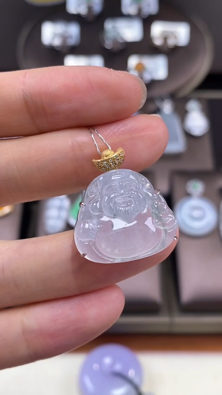 【闪购商品】翡翠吊坠(不含链)18K金镶嵌翡翠包镶财神爷