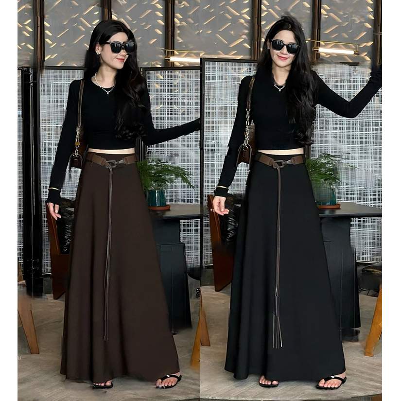 气质百搭高腰显瘦A字长裙女早秋新款时尚复古宽松遮胯垂感半身裙