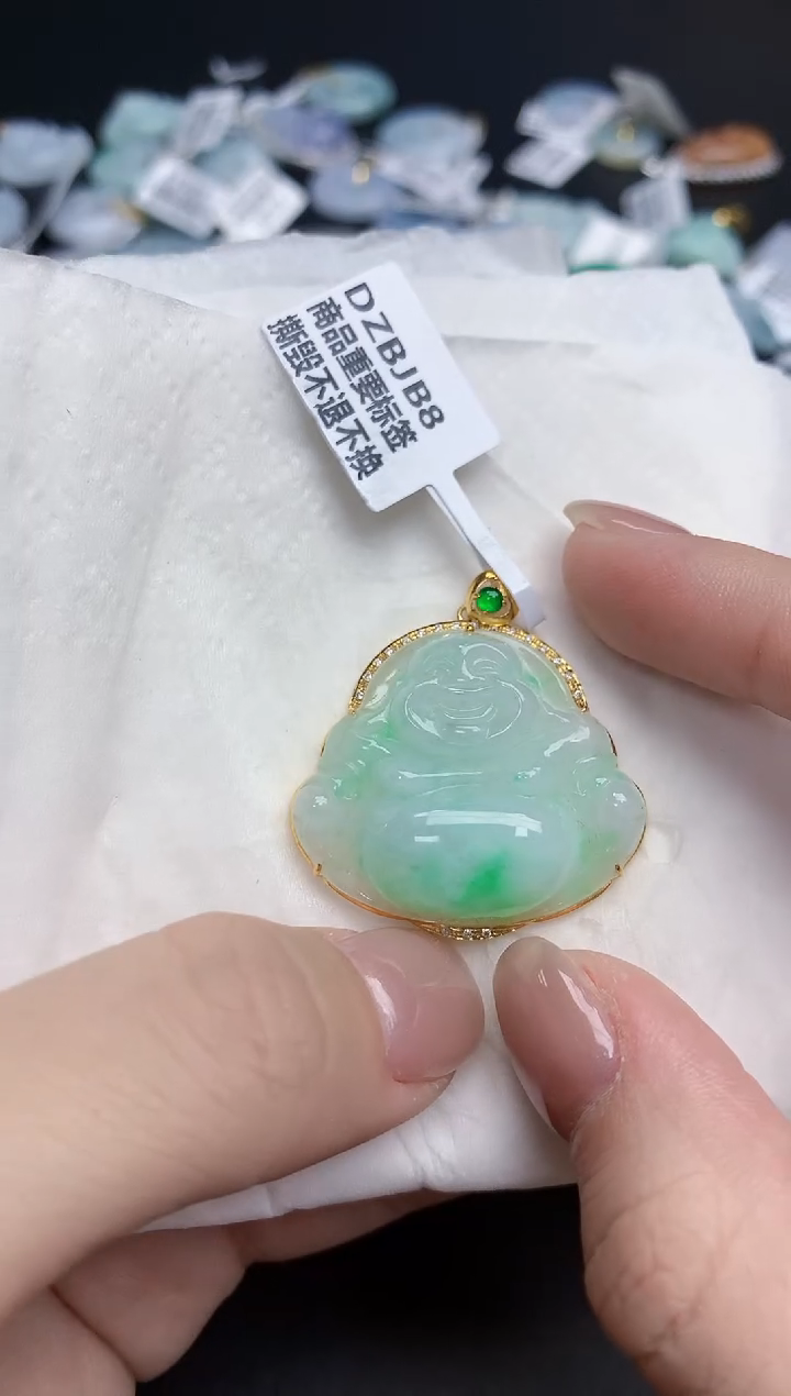 【闪购商品】翡翠颈饰18K金镶嵌天然缅甸翡翠A货