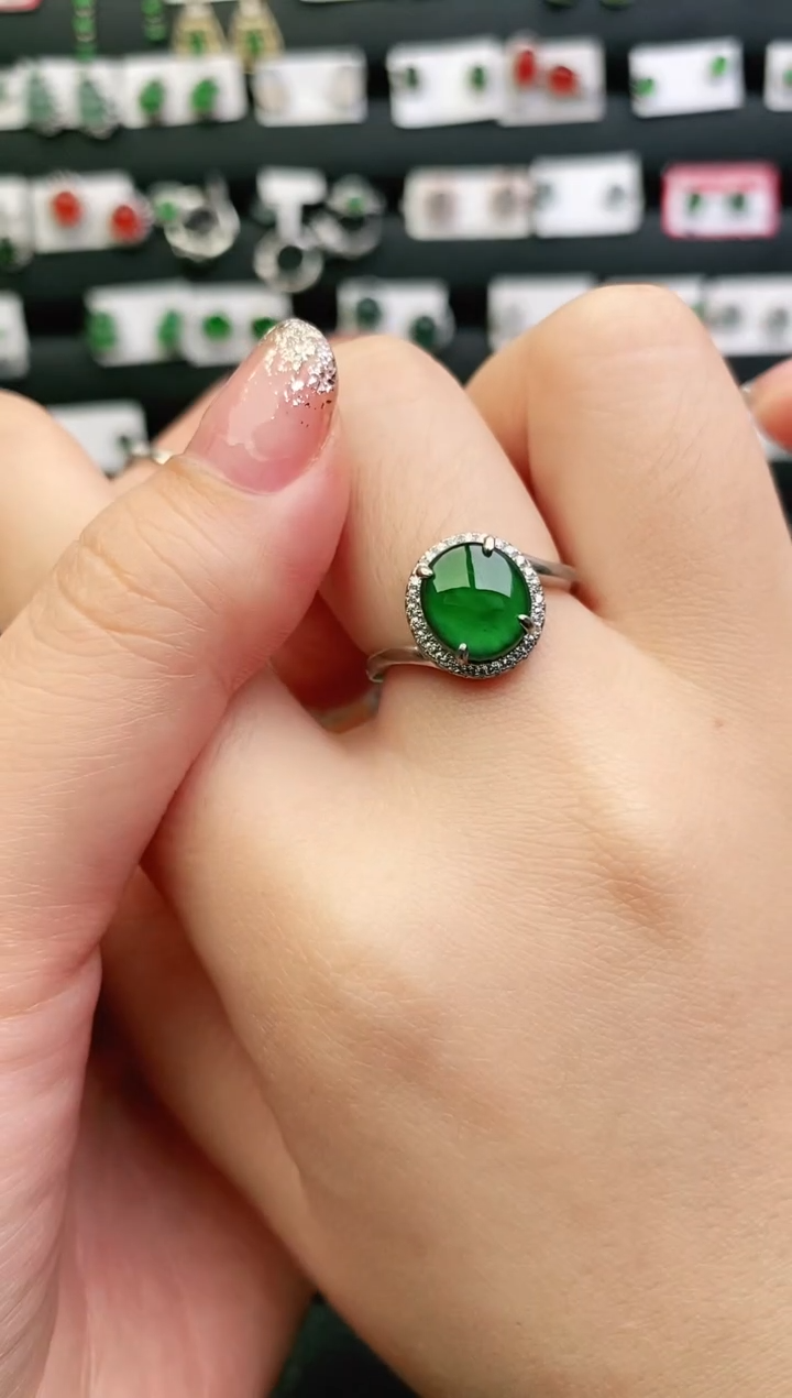 银S925镶嵌戒指翡翠0