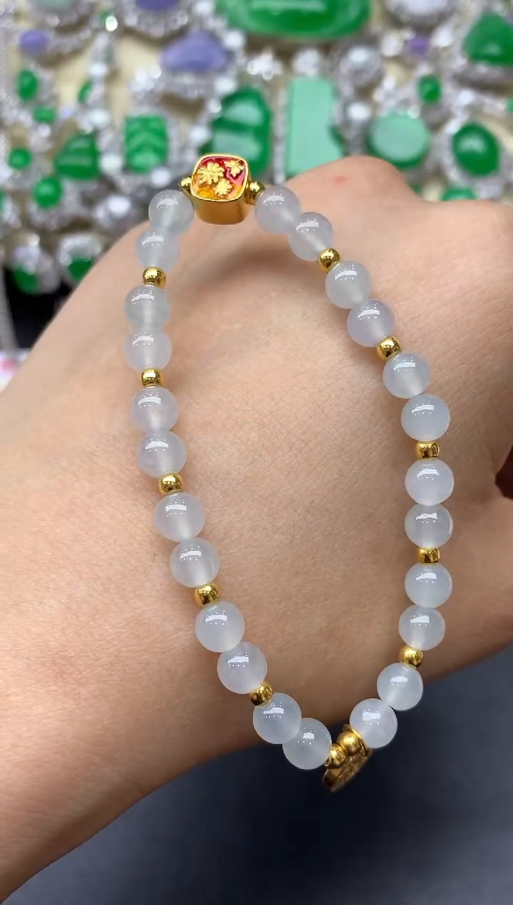 足金镶嵌手链翡翠623-中国好珍宝