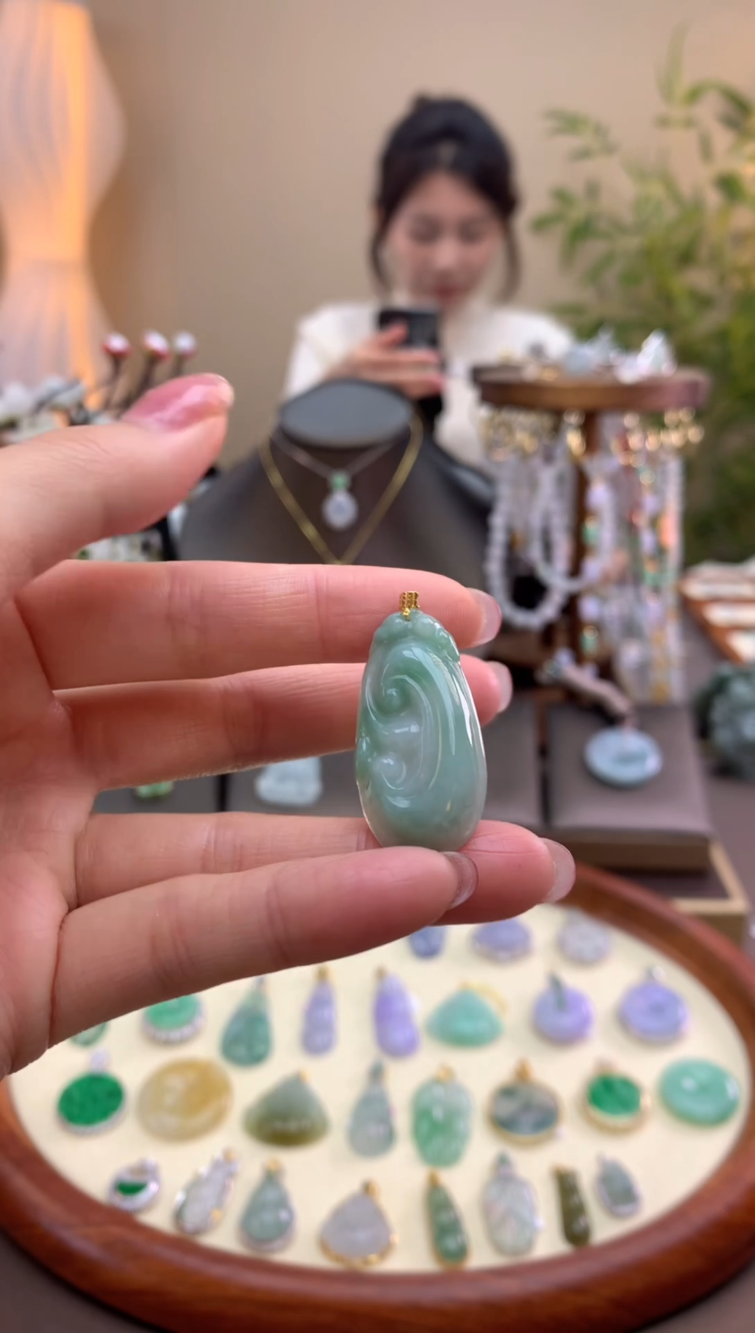 【闪购商品】翡翠颈饰18K金镶嵌如意