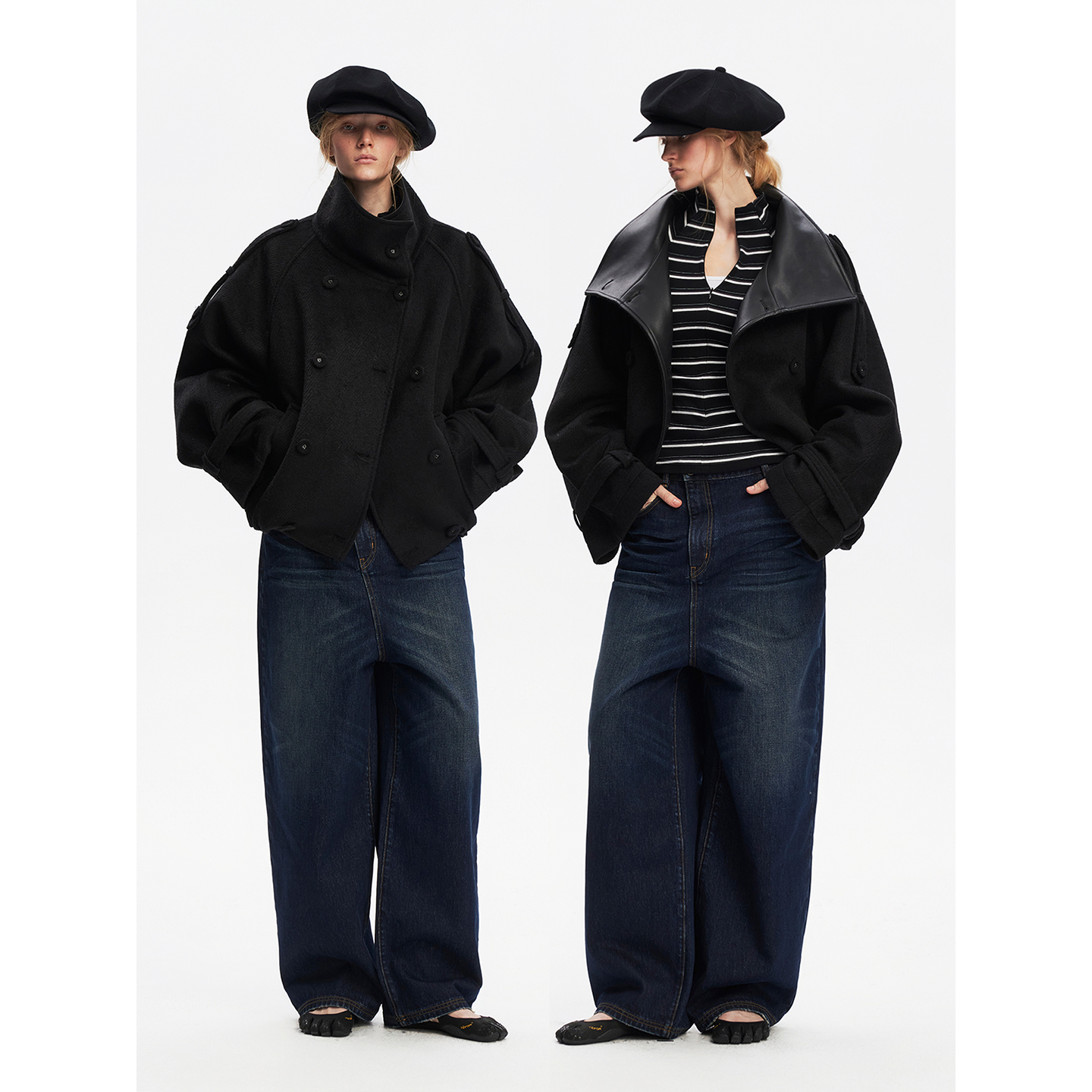 SALTHe盐茶* 蝙蝠袖大翻领羊毛设计感收腰修身毛呢外套女冬季新款