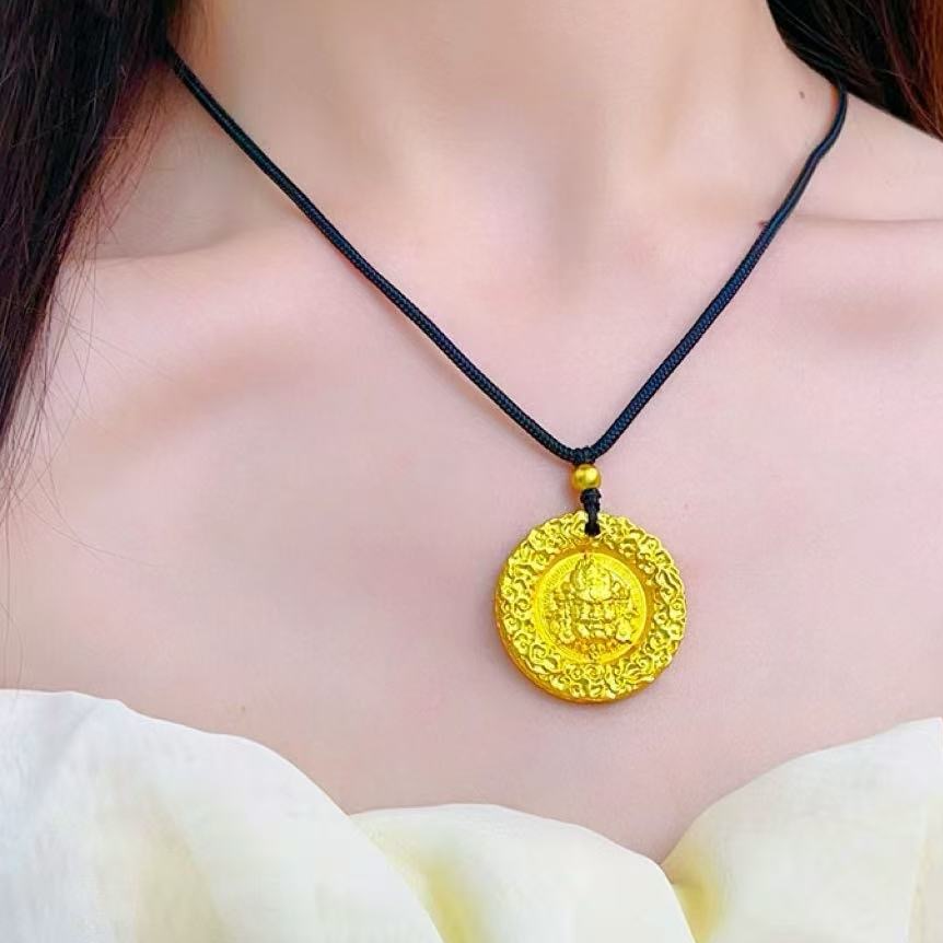 吊坠足银 经典锤纹黄财神款式吊坠