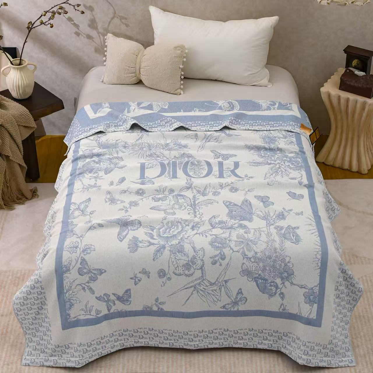 【直播专享】高奢匠心织造汉麻纱布棉麻盖毯--迪奥花开150*200cm