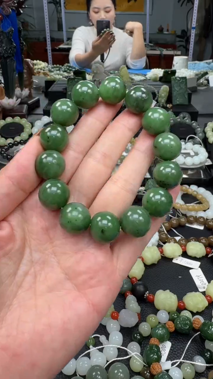未镶嵌手串和田玉新疆碧玉辣阳绿卡16