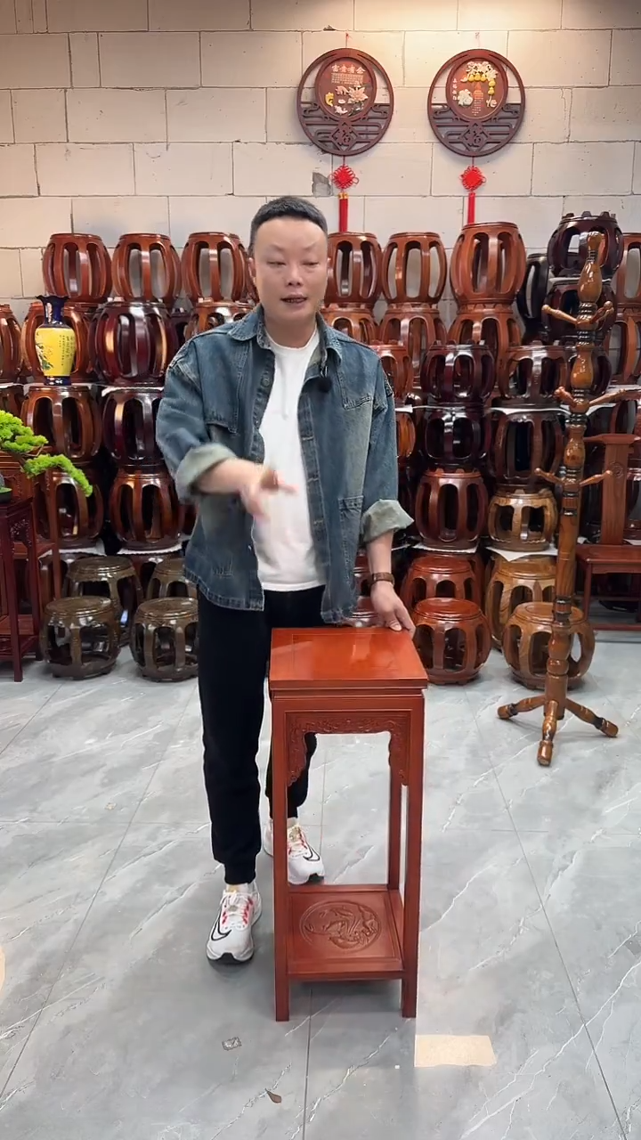 花梨木类坐具花梨色80高鱼福花架一对（二个）