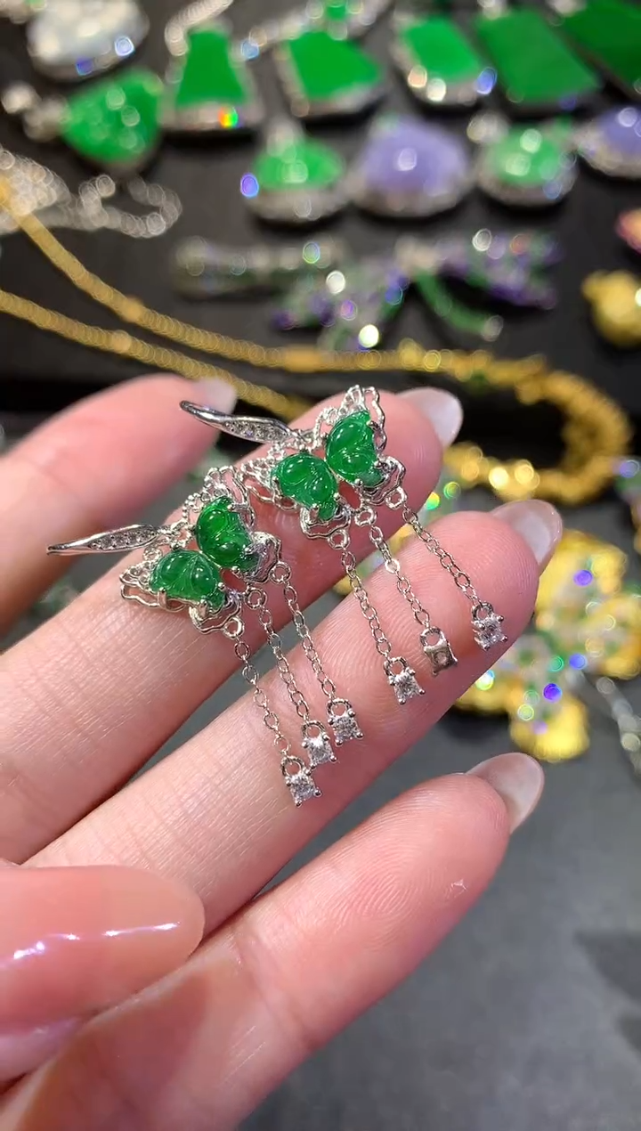 【闪购商品】翡翠耳饰银S925镶嵌184耳饰（多样性发货一件