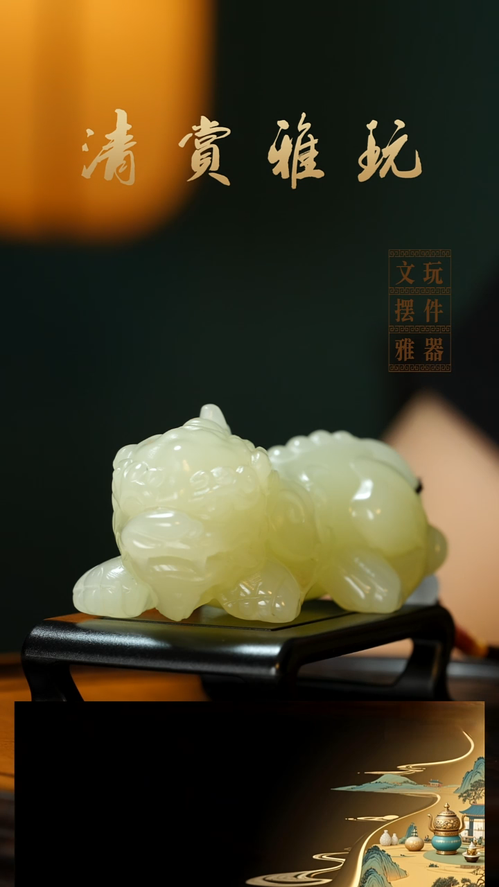 玉《吞金貔貅》手把件摆件